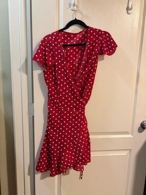 Red Polka Dot Wrap Dress - Classic Feminine Style